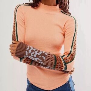 Free People Peach and Brown Knit Top